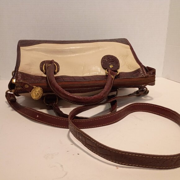 Vintage BRAHMIN Croc & Ivory Smooth Leather Zip-top 2-Way Crossbody Bag - Picture 9 of 15